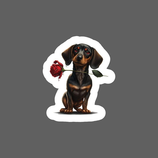 Sticker of valentine dog with rose