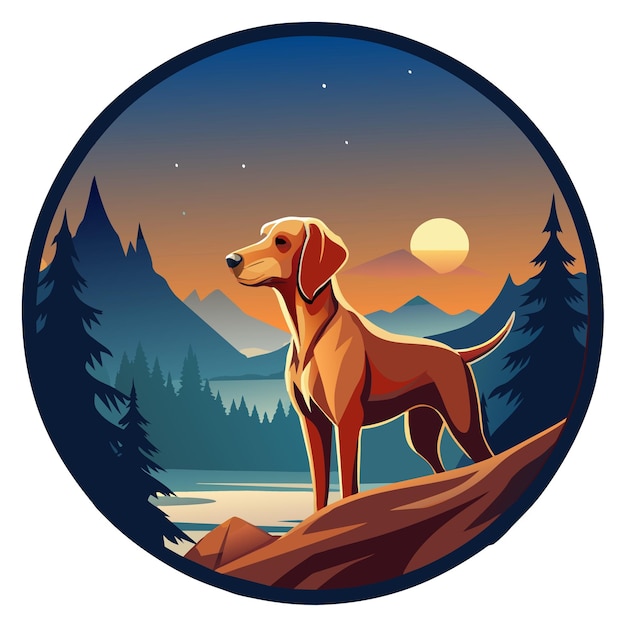 Sticker Vizsla in the night Logo Vector Background Design