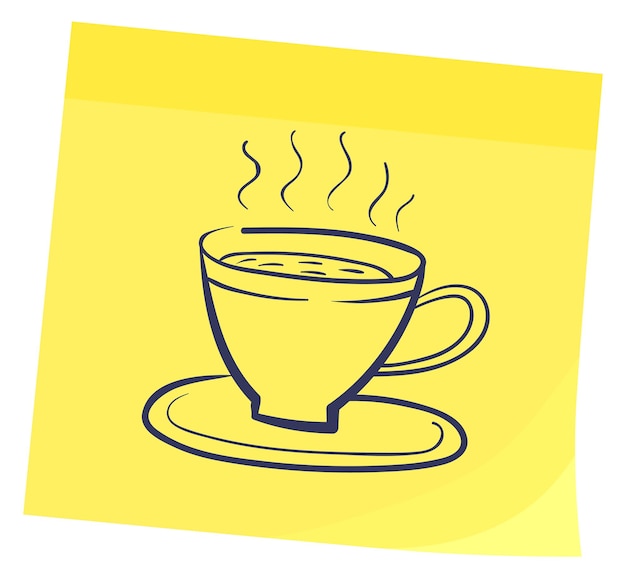 Sticker with coffe cup drawing Yellow memo paper