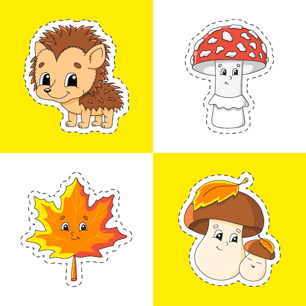 Sticker with contour cartoon character Colorful vector illustration Isolated on color background Template for your design Autumn theme