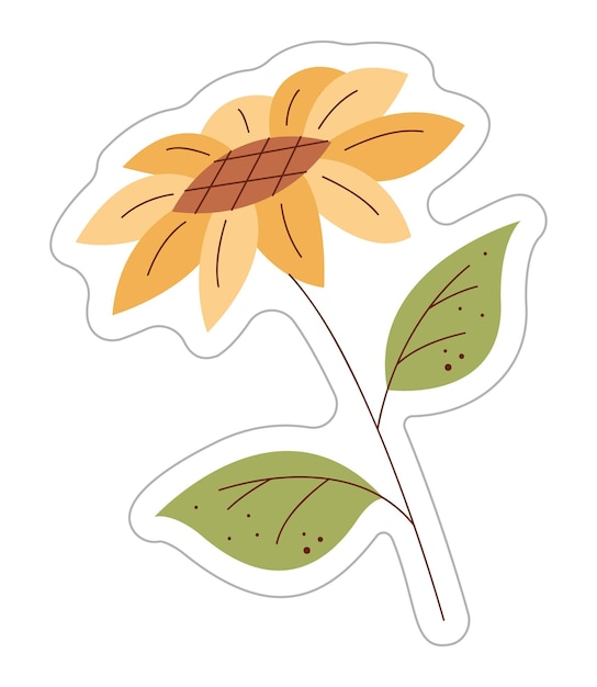 Sticker with a sunflower Color flat vector illustration