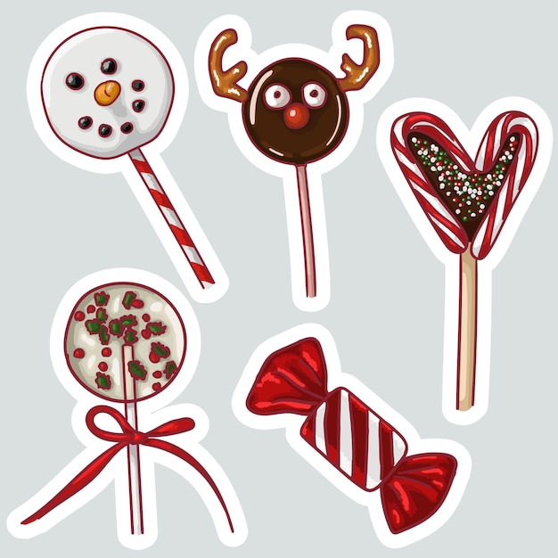 Stickers Christmas sweets. Lollipop. Candy. Vector graphics