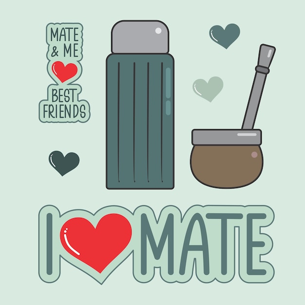 Stickers Picart mate termo I love mate Mate and me best friend