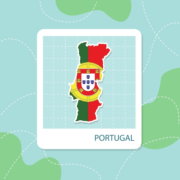 Stickers of portugal map with flag pattern in frame