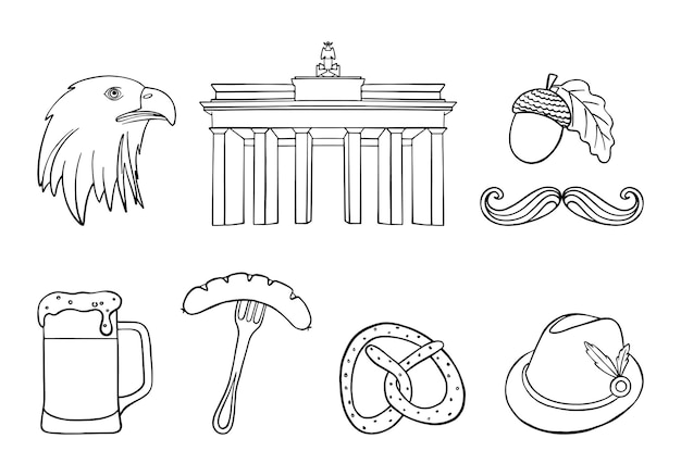 Stickers set of Germany's symbols Travel illustration