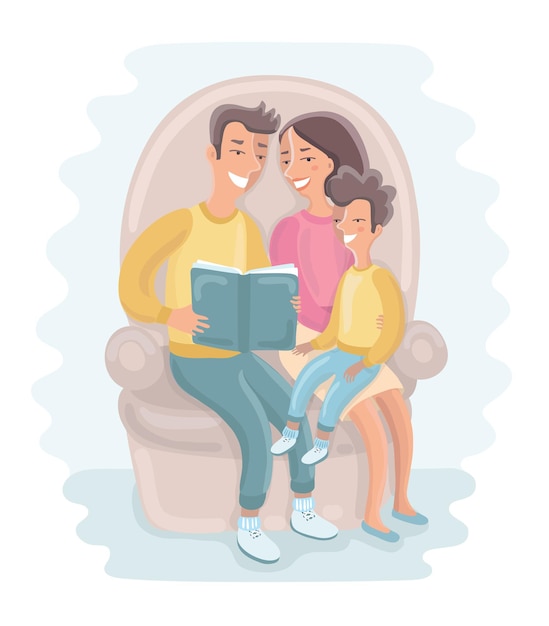 Stickman Illustration of a Family Reading a Book Together