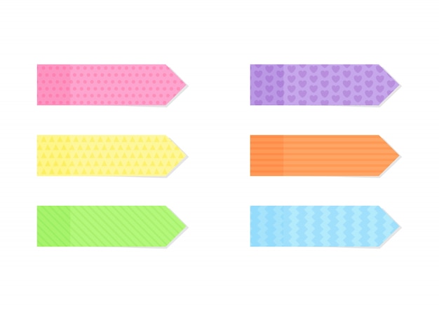 Sticky colorful and textured note paper or marker set in flat style