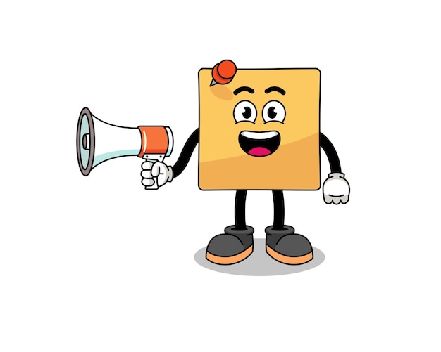 Sticky note cartoon illustration holding megaphone