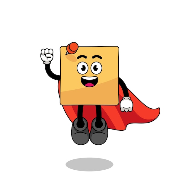 Sticky note cartoon with flying superhero