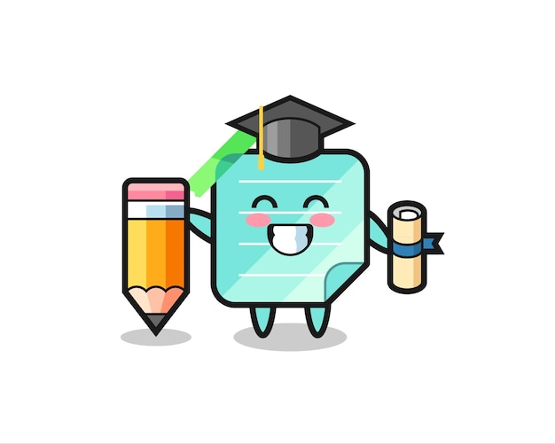 Sticky notes illustration cartoon is graduation with a giant pencil , cute style design for t shirt, sticker, logo element