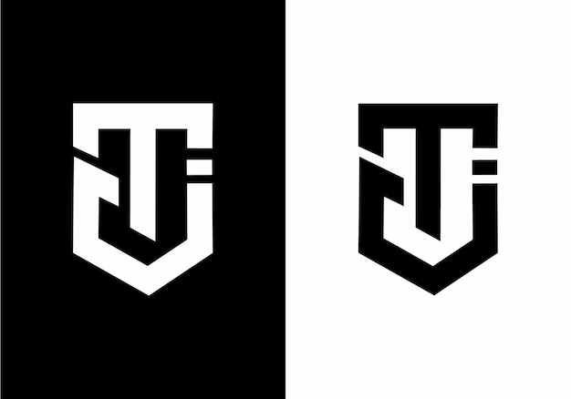 Stiff art style of black and white TJ initial letter