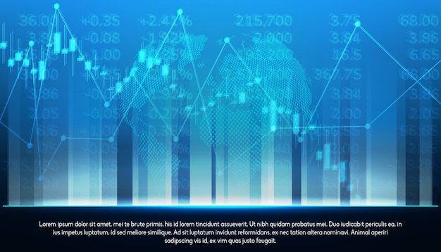 Stock exchange chart market investment trading with world map Trading platform Business graph Vector Illustration