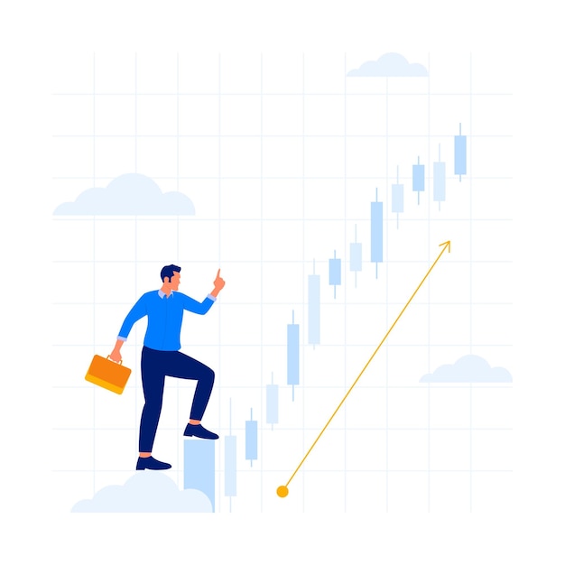 Stock market bull market financial asset value and price rising up investor and trader gain