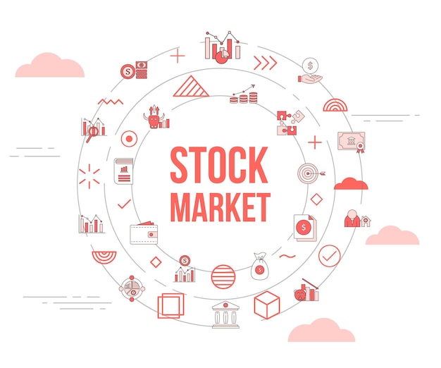 Stock market concept with icon set template banner and circle round shape