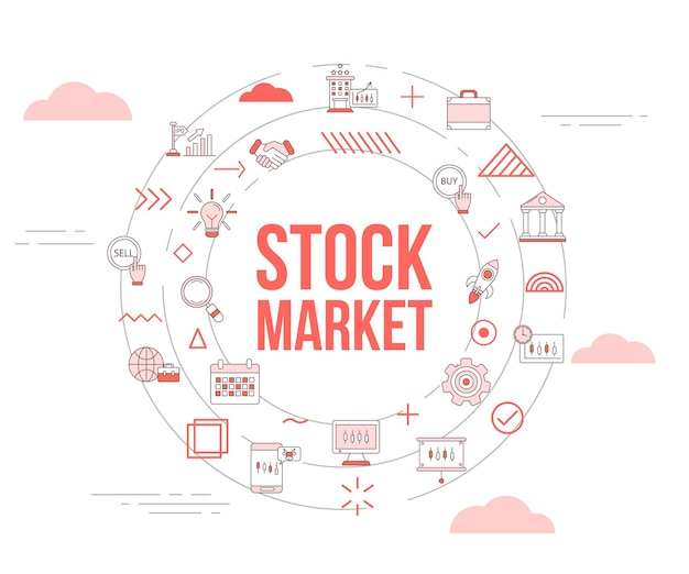 Stock market concept with icon set template banner and circle round shape