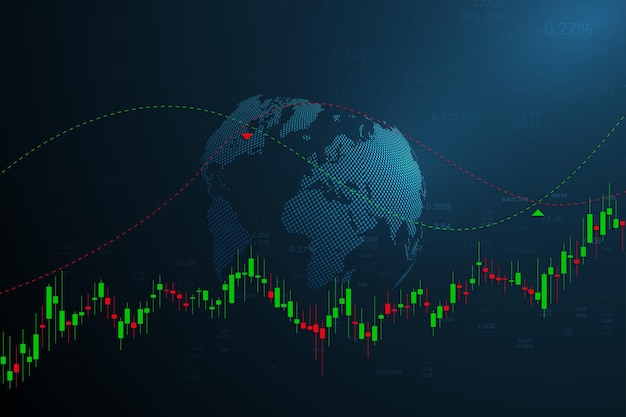 Stock market graph or forex trading chart for business and financial concepts, reports and investment on dark background. Vector illustration