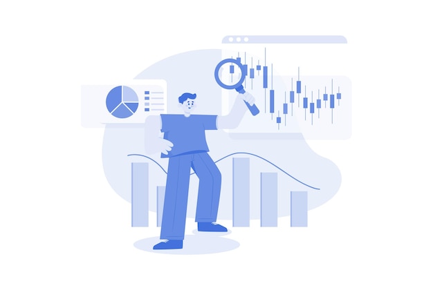 Vector stock market research illustration concept on a white background