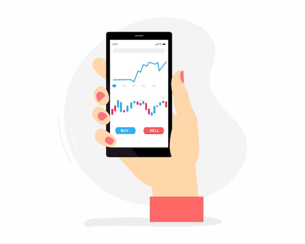 Stock online trading, forex trading and graph on smartphone. Trading graph analysis.