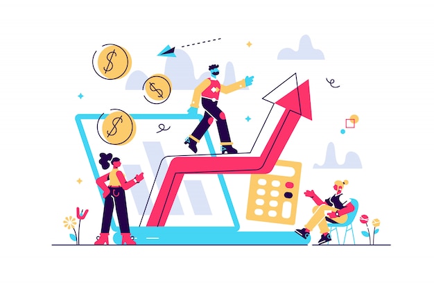 Stock trading, income growth. ROI, investment increasing. Business profits calculation. Demand planning, demand analytics, digital sales forecast concept. isolated concept creative illustration