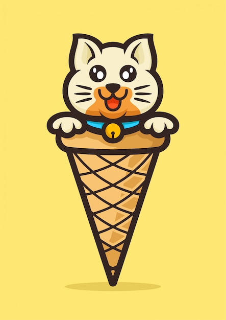 stock vector cute cat in ice cream cone mascot logo.