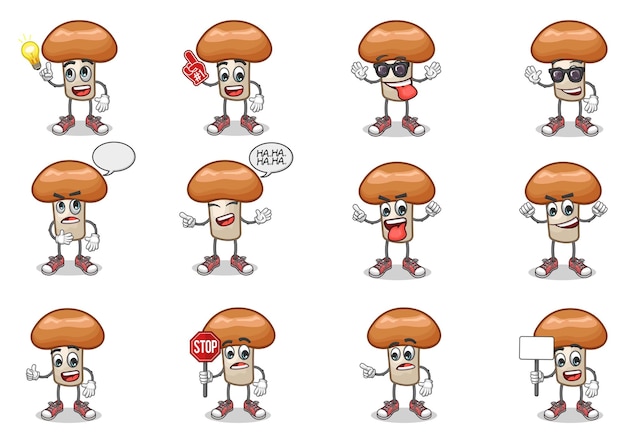 stock vector set of cute mushroom cartoon mascot with face expression on a white background