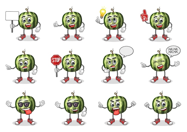 stock vector set of cute watermelon cartoon mascot with face expression on a white background