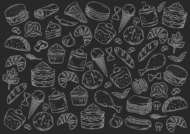 stock vector set of fast food blackboard style