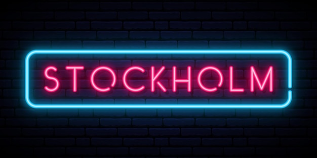 Stockholm neon sign on blue wall