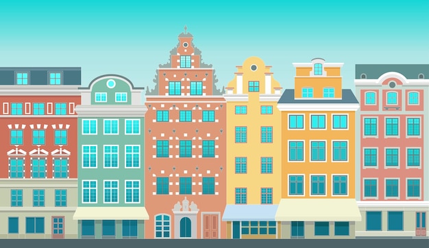 Stockholm Stortorget place in Gamla stan Stylized flat highly detailed illustration of an old European town