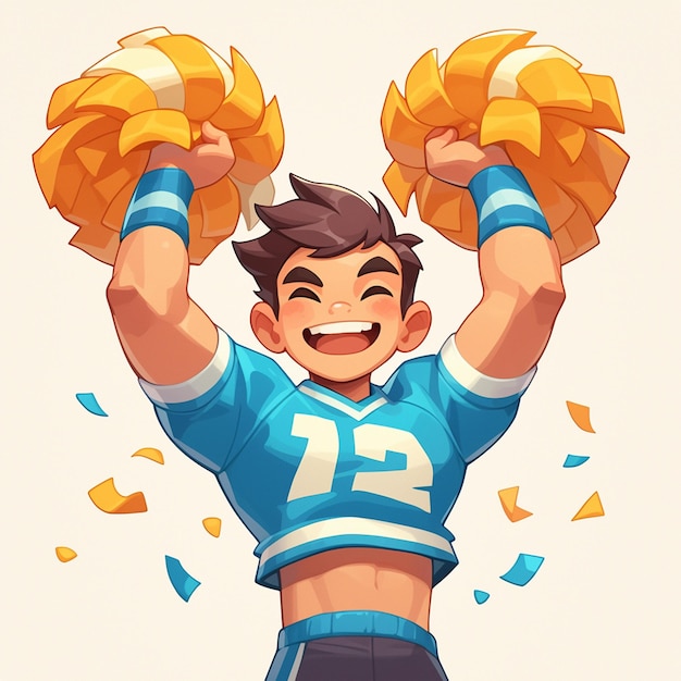 A Stockton boy practices competitive cheer in cartoon style