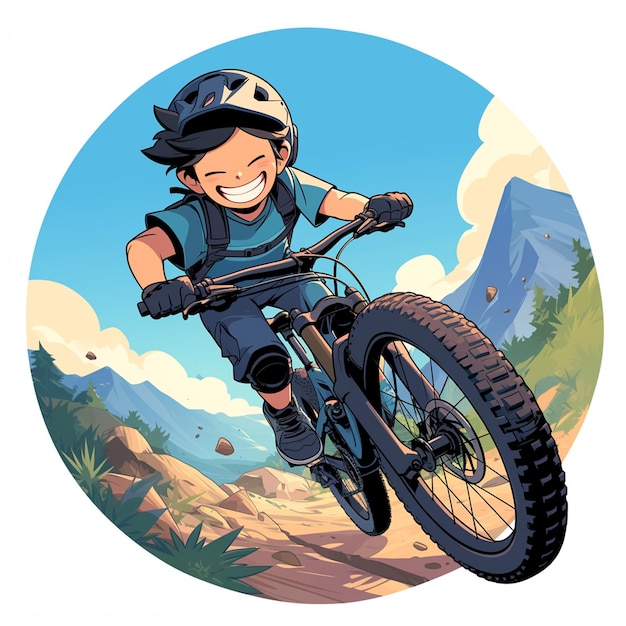 Vector a stockton boy practices slopestyle mountain biking in cartoon style