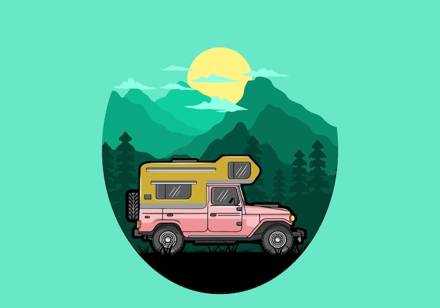 Stocky camper car illustration badge