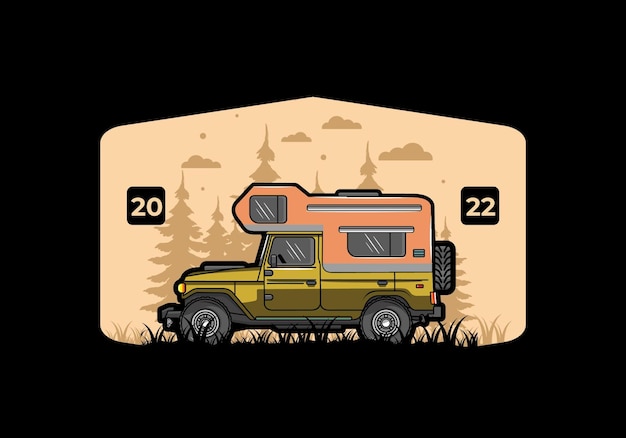 Stocky camper car illustration badge