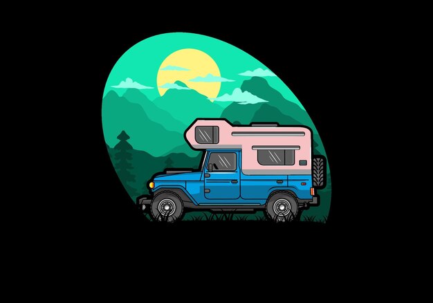 Stocky camper car illustration badge