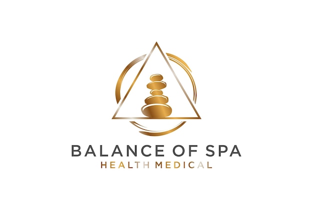 Stone balance spa logo design rock balance meditation massage theraphy life icon symbol luxury gold