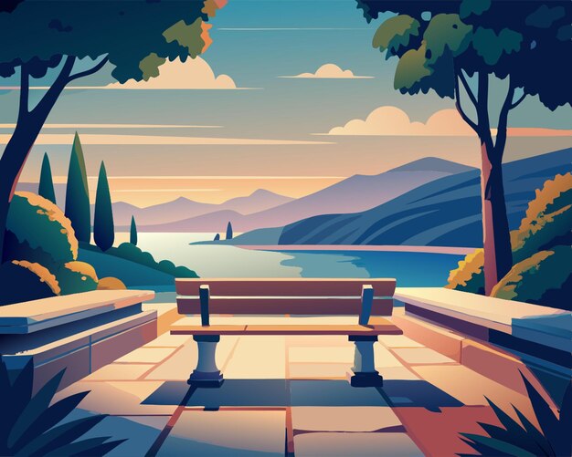 Vector stone bench back vector illustration flat 2