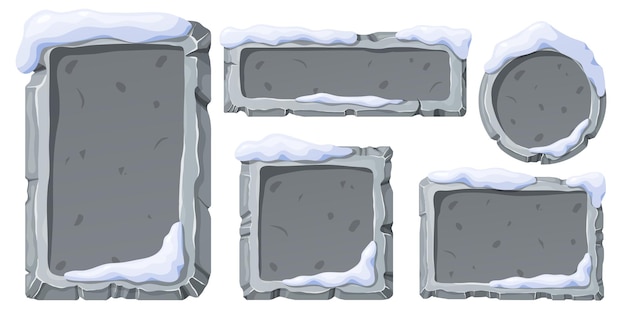 Stone Board set. Stone banner elements for game and web in cartoon style.