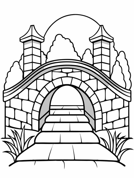 Vector stone bridge coloring book pages for children and adults with vector design