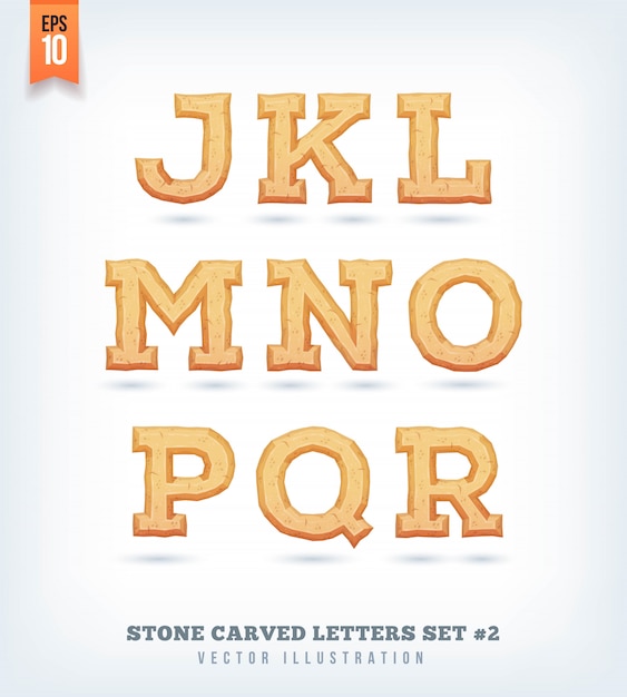 Stone carved letters, numbers and typeface symbols.  illustration.