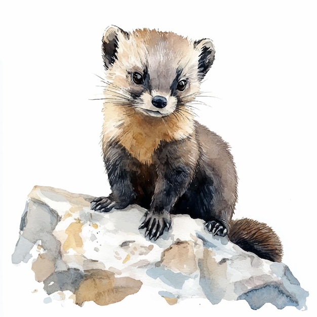 Vector stone marten cute watercolor clipart illustration isolated vector