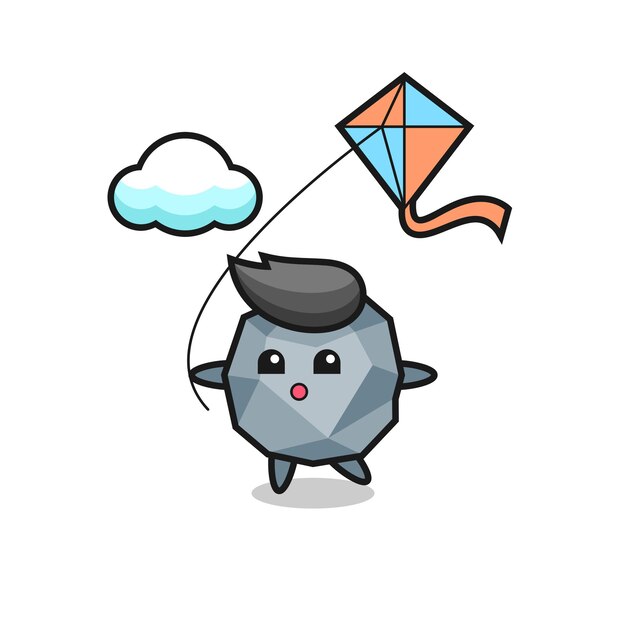 stone mascot illustration is playing kite , cute style design for t shirt, sticker, logo element