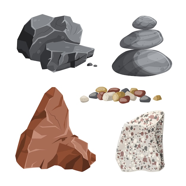 Stone rock set cartoon vector illustration