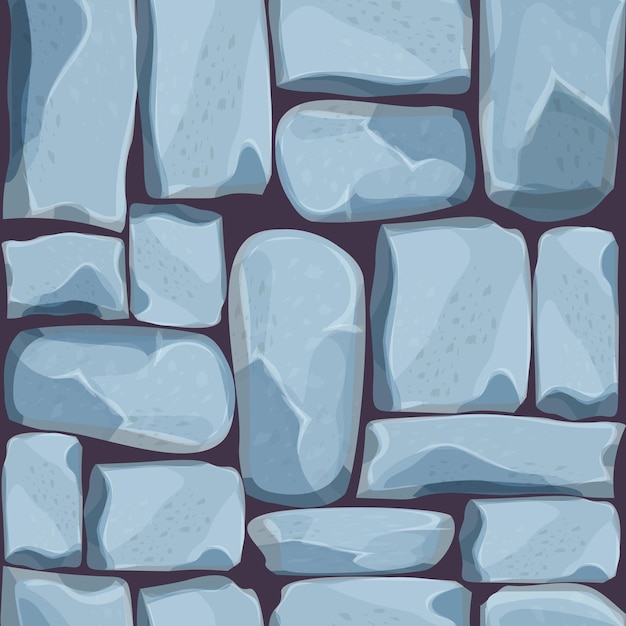 Stone wall from bricks, rock, game background in cartoon style, seamless textured surface