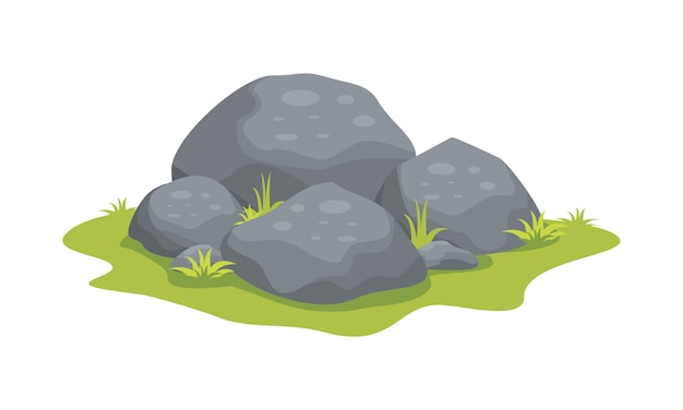 Stones with grass, flat cartoon illustration