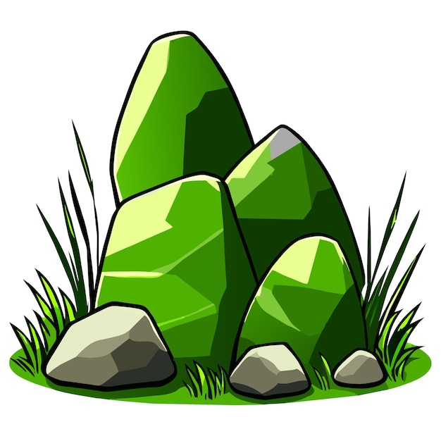 stones with green grass and leaves