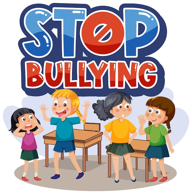 Stop Bullying text with cartoon character