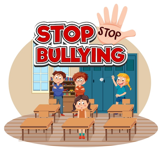 Stop Bullying text with cartoon character