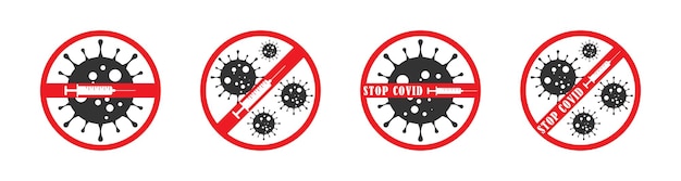 Stop covid icons set Vector flat illustration