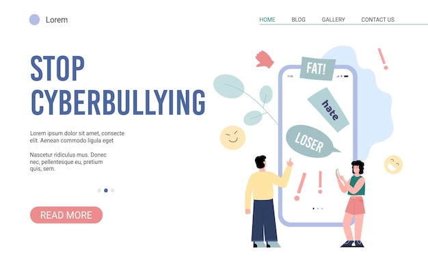 Stop cyberbullying header of website flat cartoon vector illustration