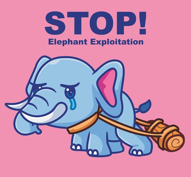 Stop elephant exploitation Isolated animal illustration Flat Style Sticker Icon Premium vector